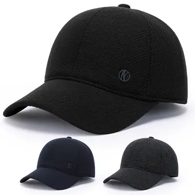 Winter Woolen Baseball Cap for Men, Navy Blue, Windproof, Ear Protection