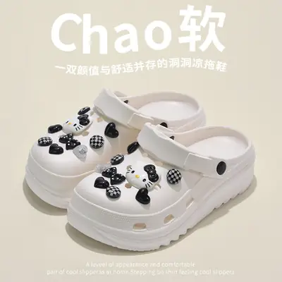 Women's Black Chao Sandals with Cute Decor