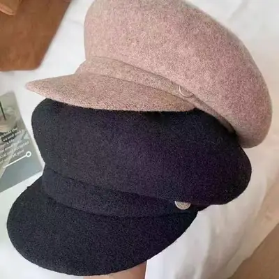 Black Wool French Beret Hat for Men Women 6cm