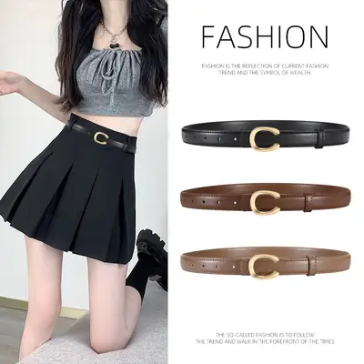 Black Gold C Buckle Women's Slim Fit Belt