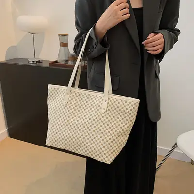 Women's Rhomboplaid Handbag Set Large Capacity Tote Bag