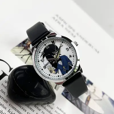 Children's Cartoon Watch Black Leather Strap Quartz Waterproof