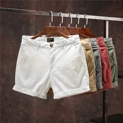 Men Green Denim Wide Leg Shorts with Distinctive Belt