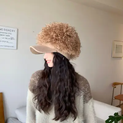 Women Plush Knitted Baseball Cap Winter Hat