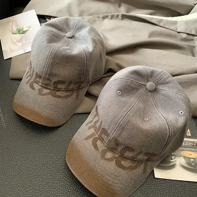 Women Grey Baseball Cap with White Letter Embroidery