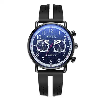 Men's Blue Quartz Chronograph Watch with Silicone Band