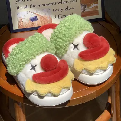 Santa Claus Cotton Slippers for Women, Autumn and Winter 2025 New Style, Indoor Home Cute Warm Clown Plush Slippers