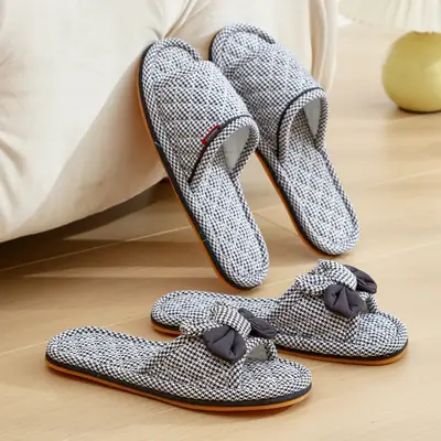 New Cotton Fabric Three-layer Thickened Soft Cloth Bottom Non-slip Men and Women Couple Home Indoor Floor Slippers Spring and Autumn Four Seasons