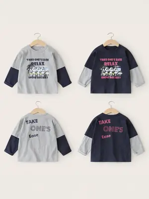 Boys Pure Cotton Fake Two-Piece T-Shirt Spring Fall New Kidsren