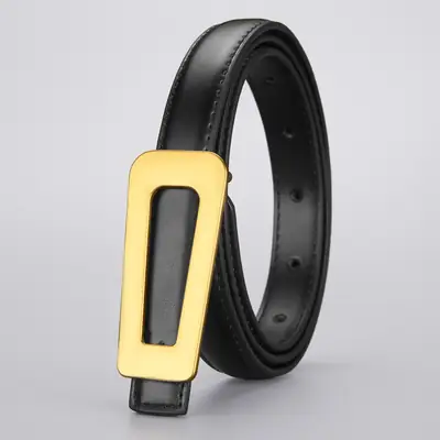 Women Genuine Leather Belt with Gold Buckle