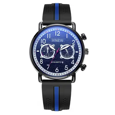 Men Xinew Blue Silicone Quartz Watch