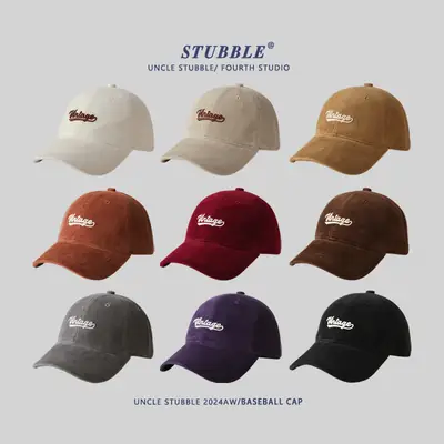 Korean Style Letter Embroidered Warm Corduroy Cap