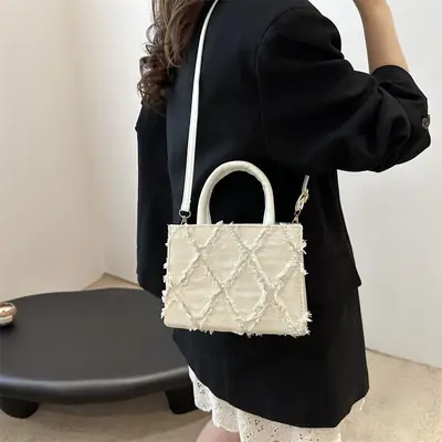 2025 Trendy White Square Satchel Bag with Detachable Strap