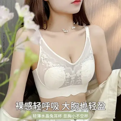 Ultra-Thin Lace Cup Underwear Women's Rabbit Ears Crystal Cup