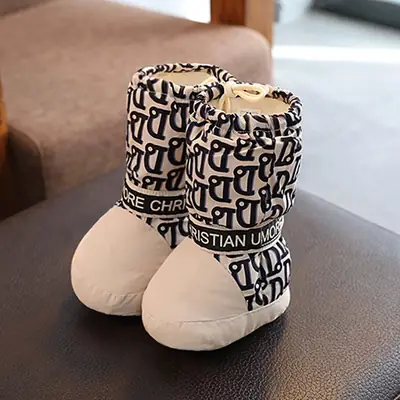 Baby Shoes for Winter, Windproof, Waterproof, Anti-Slip Cotton Shoes with Fleece Lining, Thickened Soft Sole, Warm, for 3-6-12 Months Old Babies, Pre-Walking Shoes