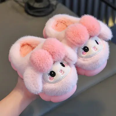 2024 New Children's Cotton Slippers Autumn and Winter Girls Cartoon Indoor Mao Mao Shoes Children's Warm Princess Cotton Shoes
