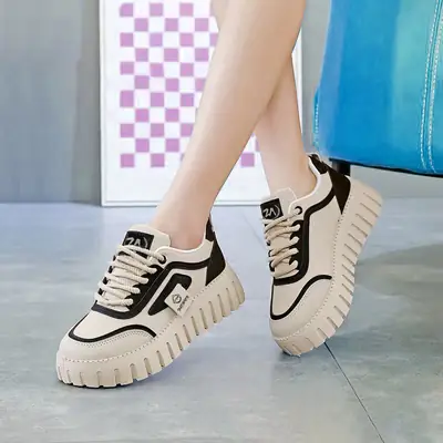 Women's Beige Thick Chunky Casual Sneakers