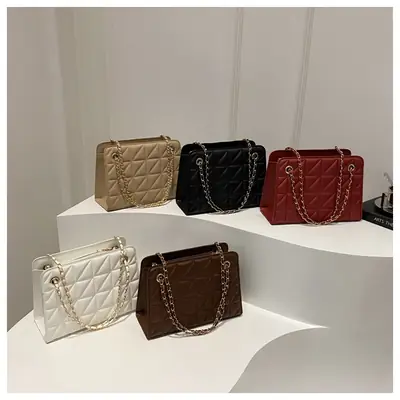 Small Square Rhombic Chain Crossbody Bag Beige 2024