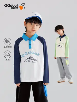 QQduck Boys Polo Shirt Long Sleeve Cotton T-Shirt
