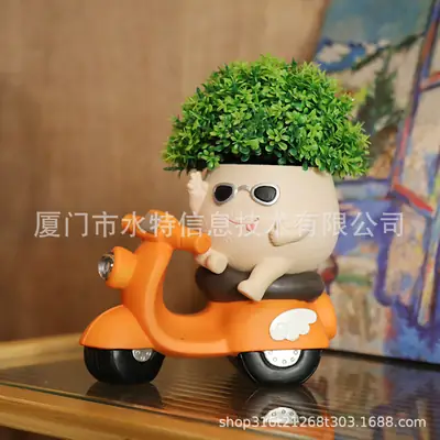 Amazon Motorcycle Breathable Small Flower Pot Office Study Decoration Creative Cute Green Plant Ornaments Cross-border Explosions