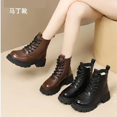Women's Fleece Lined Snow Boots Brown Thick Bottom