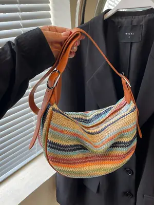 Rainbow Woven Crossbody Bag for Women