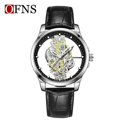 Men's Transparent Quartz Watch Gold Silver Black Band