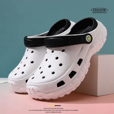 Women's White Croc Sandals with Yellow Sole