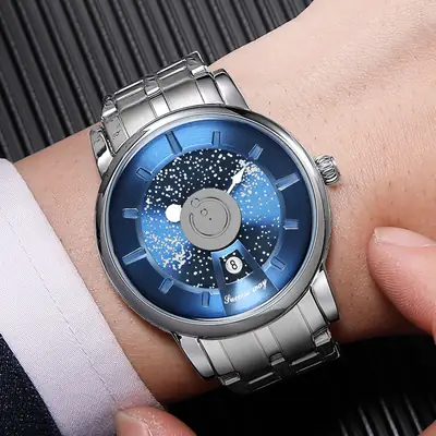 Men's Quartz Steel Band Watch with Star Dial