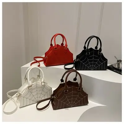 Spider Web Handbag Brown Embroidered Shoulder Crossbody