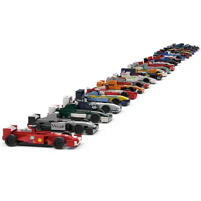 Domestic Building Blocks Moc-154609 Formula 1 Racing Car Evolution from 1-2001 Toy Model Set