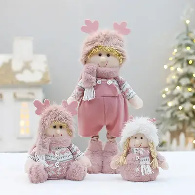 Pink Faux Fur Christmas Doll with Antlers for Boys Girls