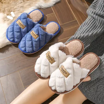 Cotton Slippers for Women Autumn and Winter 2024 New Cute Thick-Soled Indoor Home Use Non-Slip Plush Warm Cotton Slippers for Women