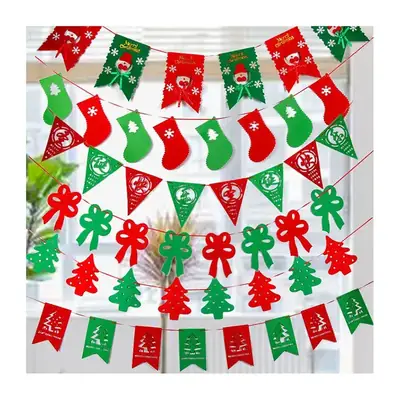 Christmas Flag Set Felt Cloth Red Green Wall Decor