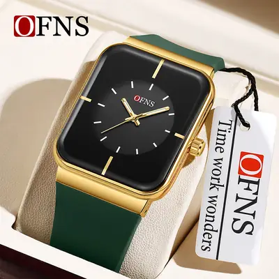 Ofns Square Quartz Watch for Women Brown Strap Waterproof
