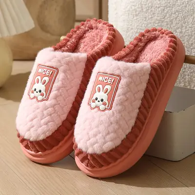 Cotton Slippers for Women 2026 New Autumn and Winter Indoor Home Warm Thick-Soled Couple's Winter Slippers with Fleece for Men