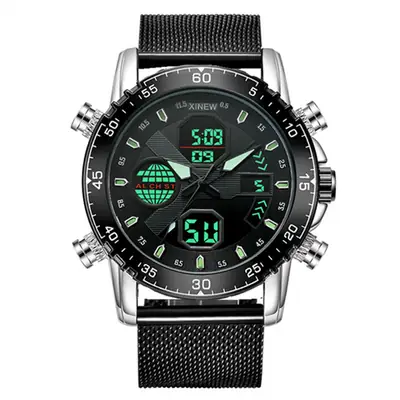 Men's Digital Display Sports Watch with Black Mesh Belt