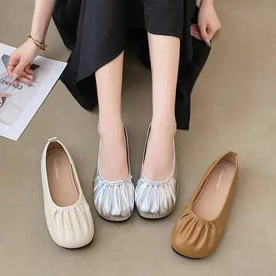 Women's Silver Slip-On Flat Heels Summer 2024