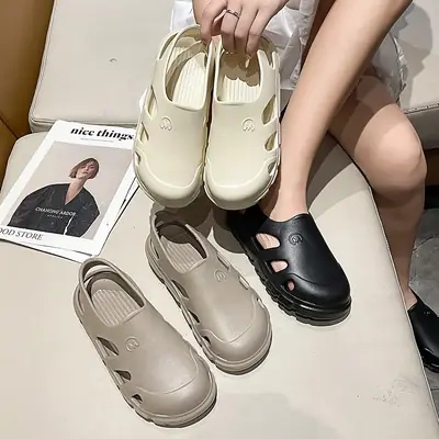 Women's Beige EVA Half Slippers Summer Sandals