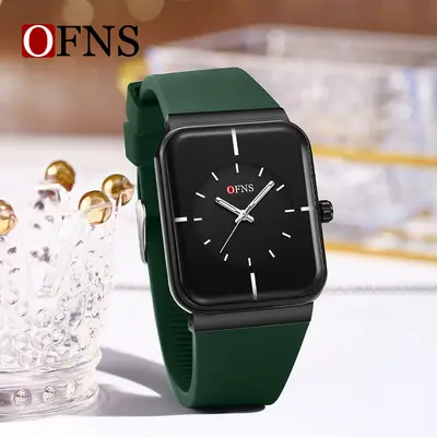Women's Green Silicone Watch with Gold Dial