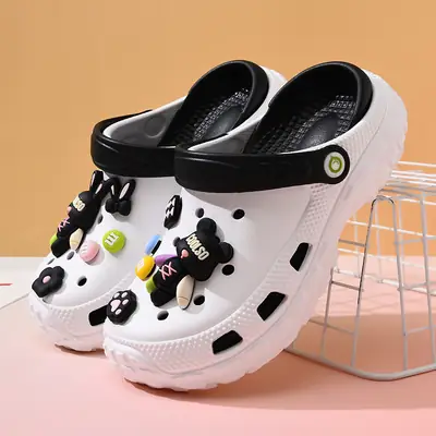 Women Cartoon Hole Sandals White Black Non-Slip