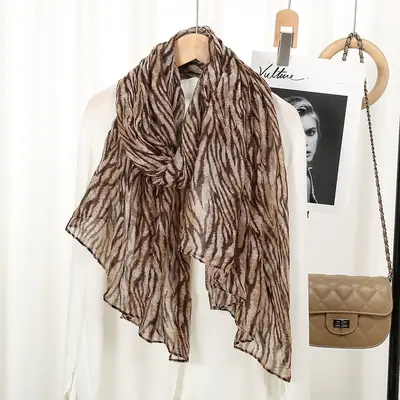 Women's Zebra Print Silk Scarf Travel Photo