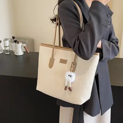 Women's Large Capacity Tote Bag with Cute Charm