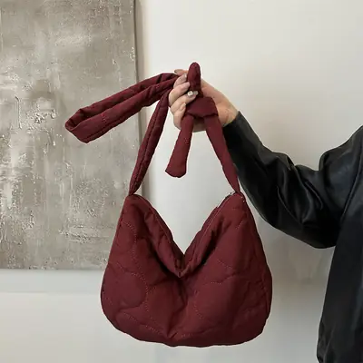 Korean Rhombic Puffer Shoulder Bag Olive Green