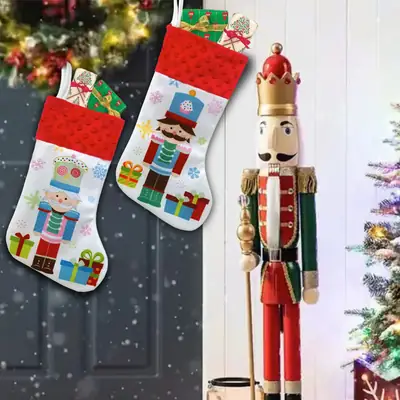 Walnut Christmas Stocking with Nutcracker & Gift Bags
