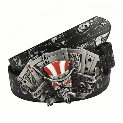 Trendy Skull Alloy Silver Buckle Belt for Youth