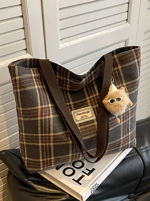 High School Canvas Bag Plaid Green 2024 Commuter Large Capacity