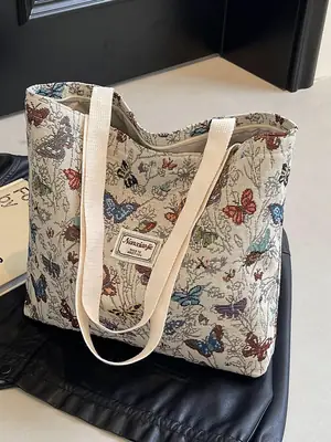 Large Capacity Butterfly Canvas Tote Bag Women