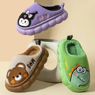 Children's Cotton Slippers for Boys and Girls in Autumn and Winter, Cute and Warm Furry Kidsren's Non-Slip Boys' Baby Home Slippers