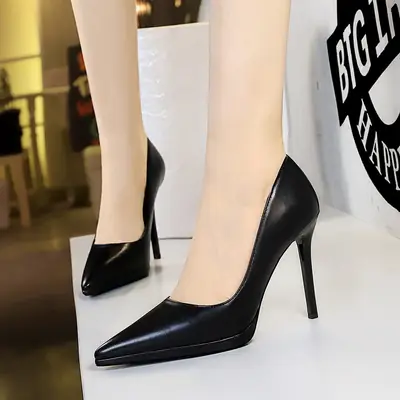 Women's Black Pointed Heel Flats with High Stiletto